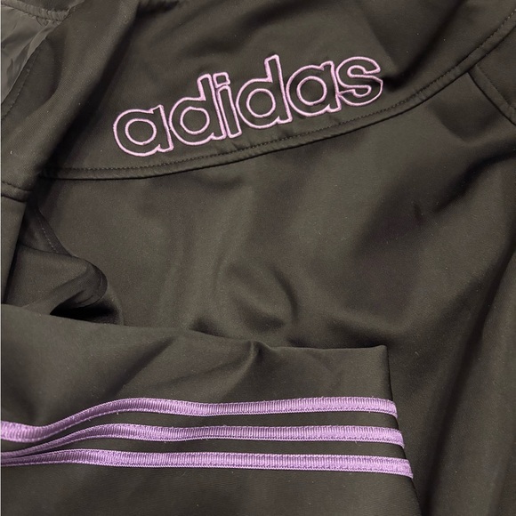 Vintage Y2K Adidas Women's Black Windbreaker Jacket with Three Purple Stripes - Picture 4 of 5